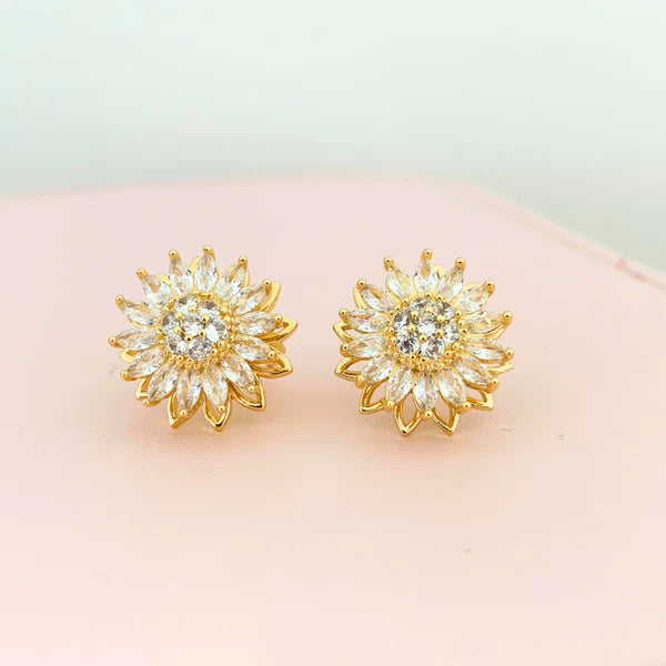 Aretes Girasol Giratorio +Caja