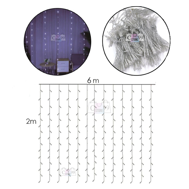 Luces LED Cortina en Cascada – Decora tu Espacio con Magia Navideña 6x2 metros